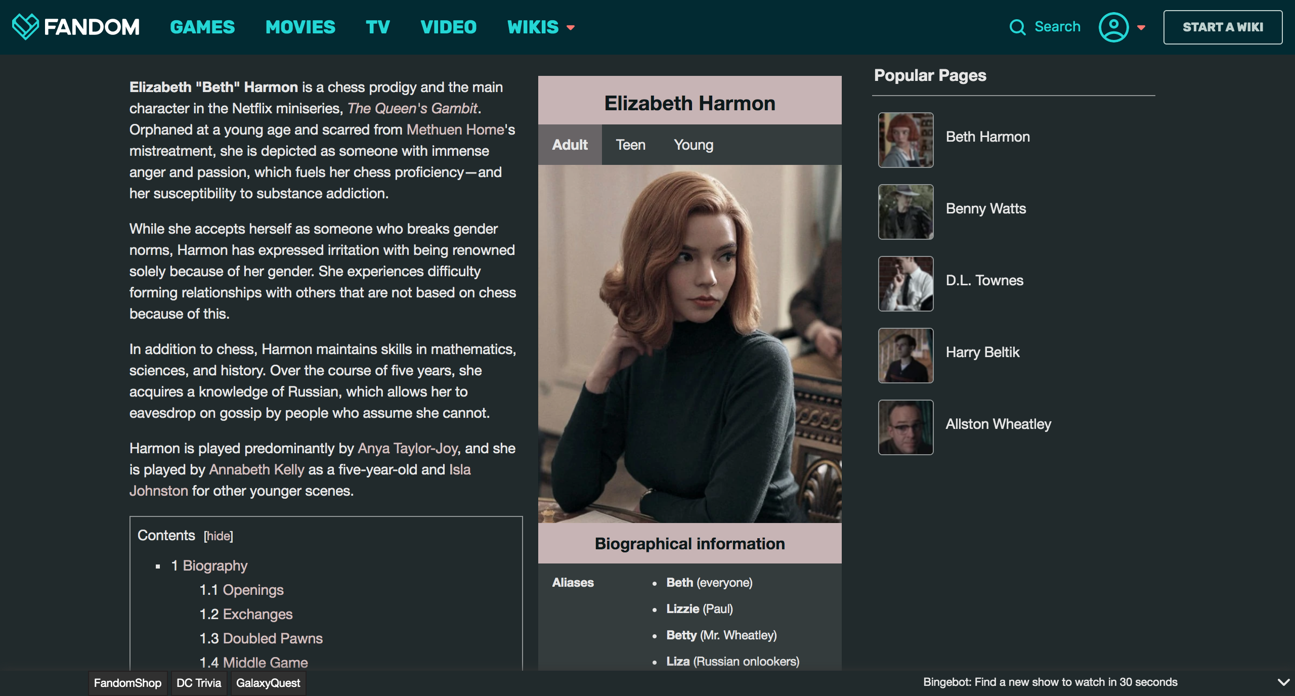 Beth Harmon, The Queen's Gambit Wiki